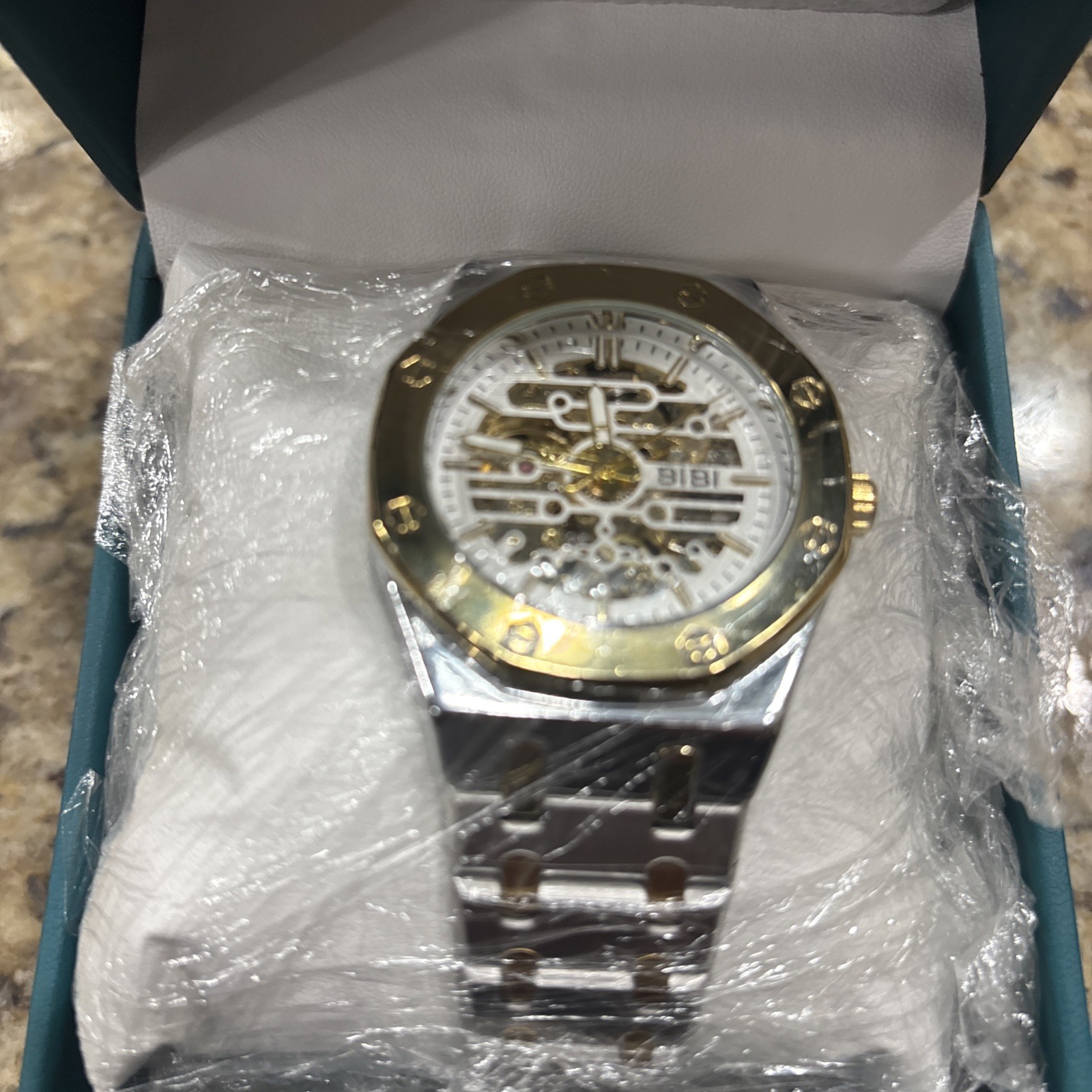 Mens BIBI Luxury Watch Two Tone Gold Silver White Dial Date Display Box