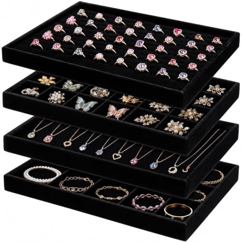 4 Pack Jewelry Tray, Stackable Velvet Jewelry Organizer Tray Jewelry-Tray