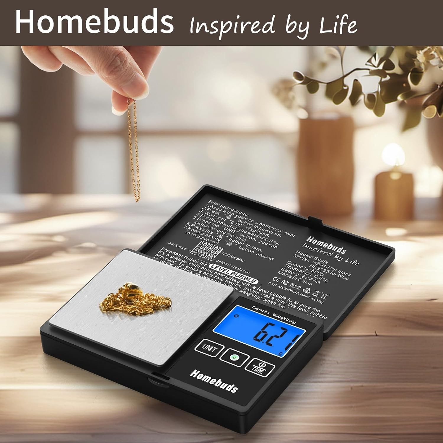 Stainless Steel Digital Scale – Pocket Size with Backlit Display & Tare Function