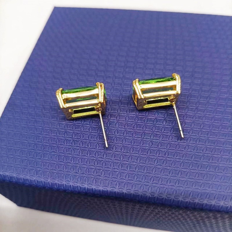Swarovski Octagonal Cut Square Candy Earrings Fresh and Charming Green Square