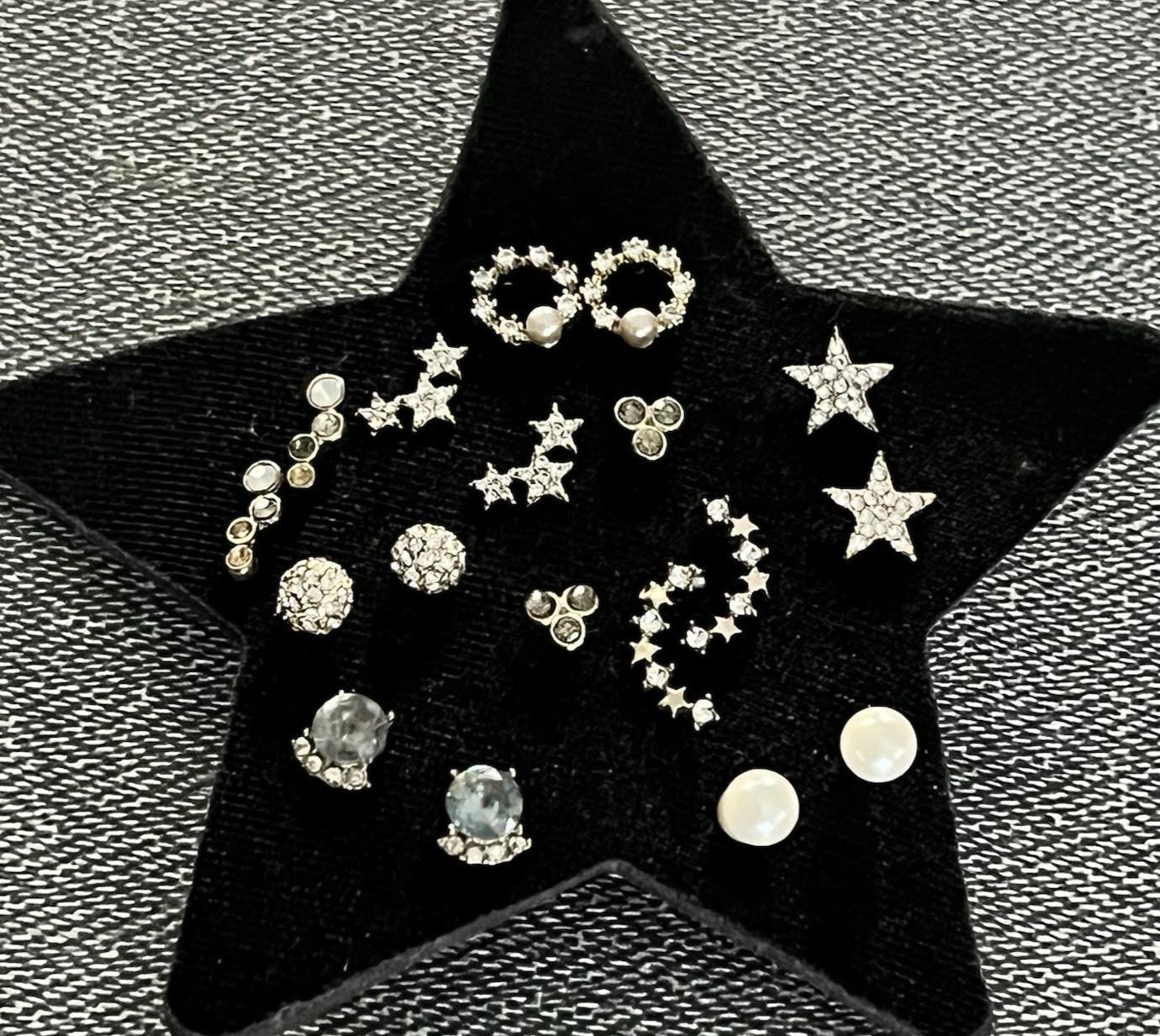 NWT LOFT Ann Taylor Pave Moon Small Assorted Stud Earrings Set Stars Gold Silver