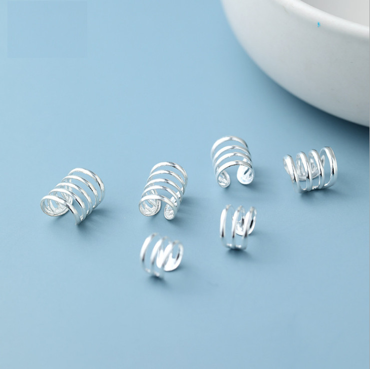 A Pair Sterling Silver 925 Ear Cuffs Wrap Wire Band no piercing Gift Box PE38