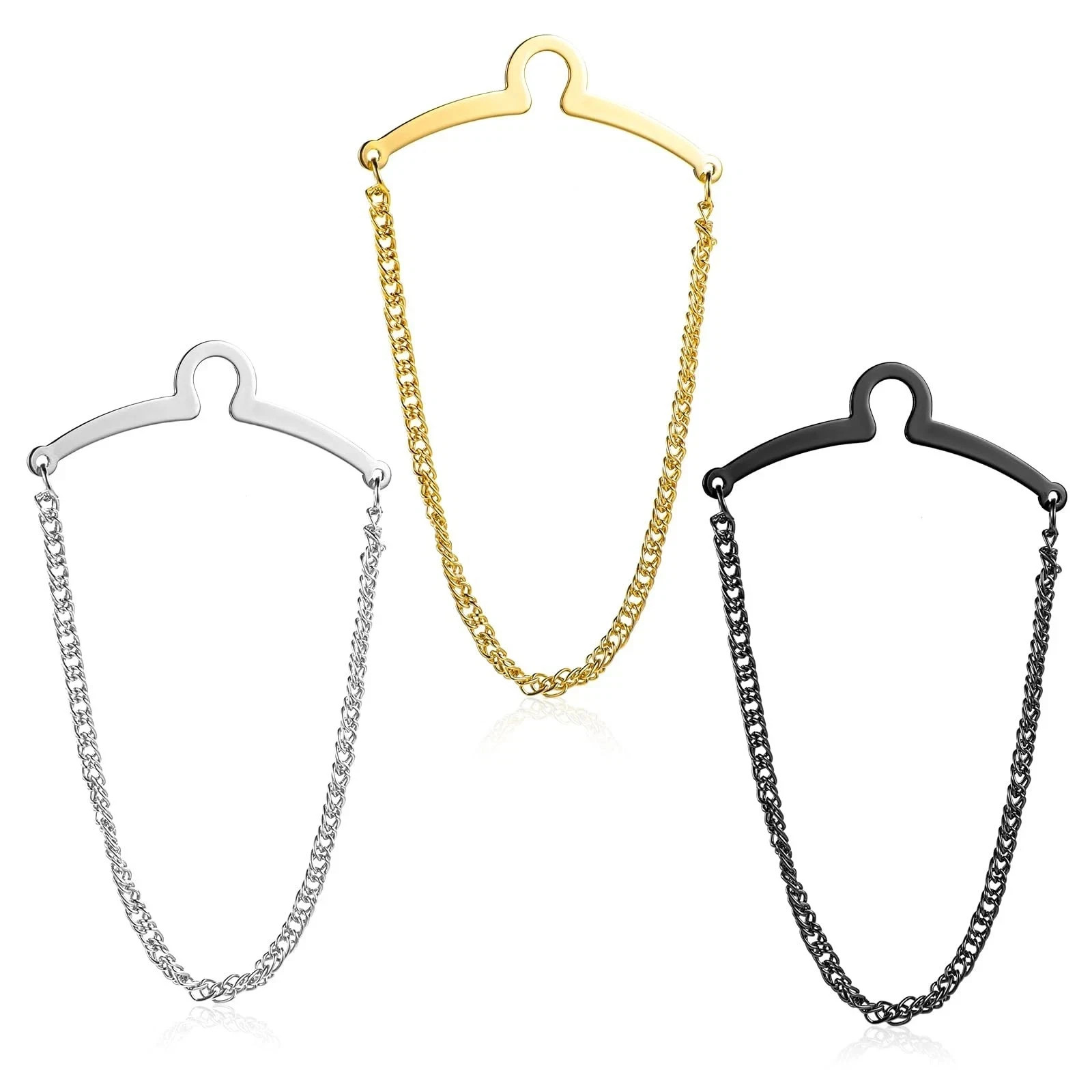 3 Pack Tie Chain for Men, Necktie Chains with Ring Clasps, Elegant Tie Clips