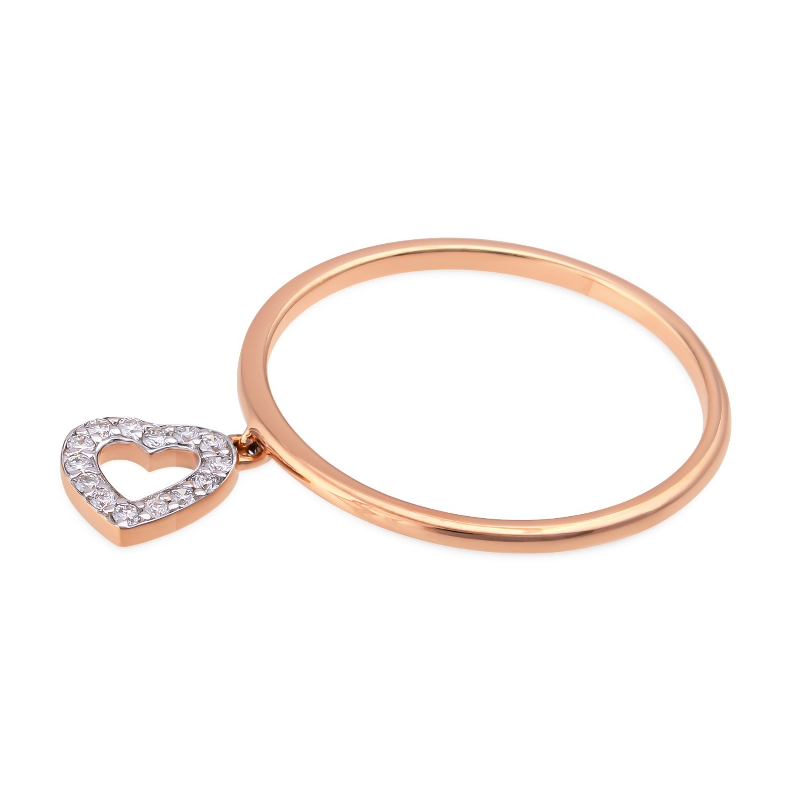 0.08 CT Lab Grown Diamond Pave Heart Charm Dangle Ring 925 Sterling Silver Gift
