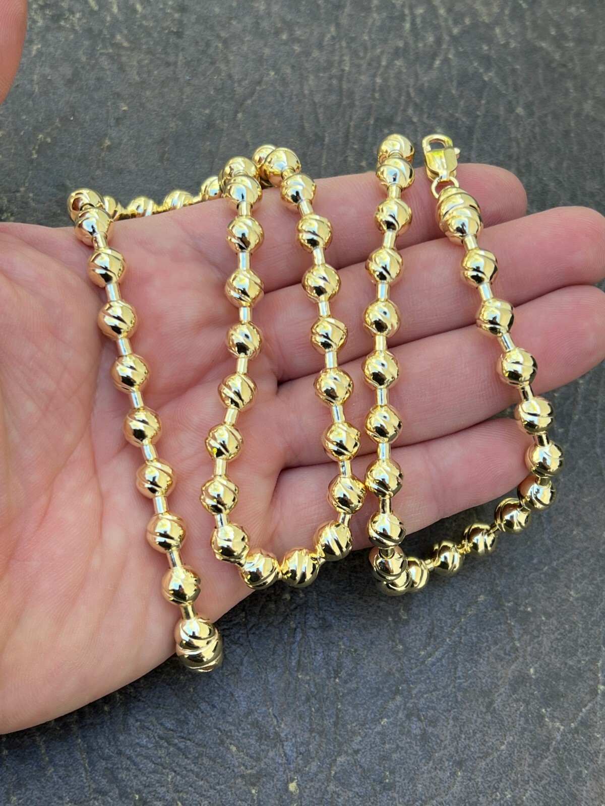 14k Gold Plated 925 Silver 8mm Ball Bead Chain Moon Cut Dog Tag Mens Necklace