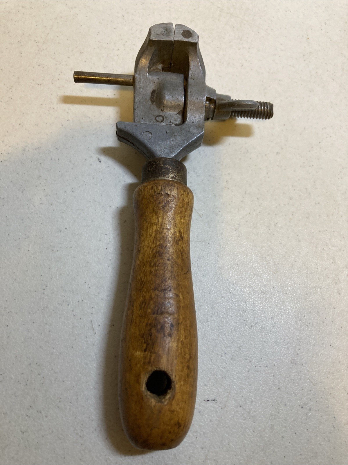 Vintage 1-1/4″ wide, 1″ cap. Watchmaker /Jeweler/Gunsmith Wood Handle Hand Vise.