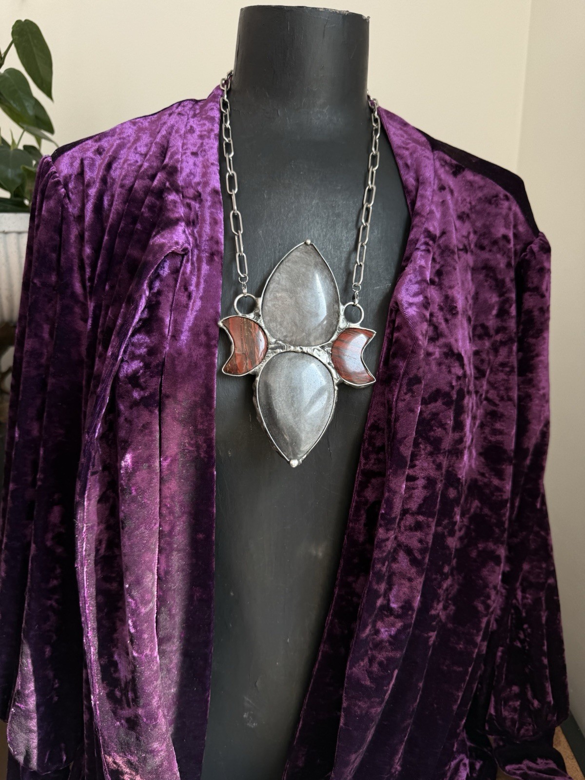 Obsidian Jasper Crystal statement necklace pendant chunky jewelry southern goth
