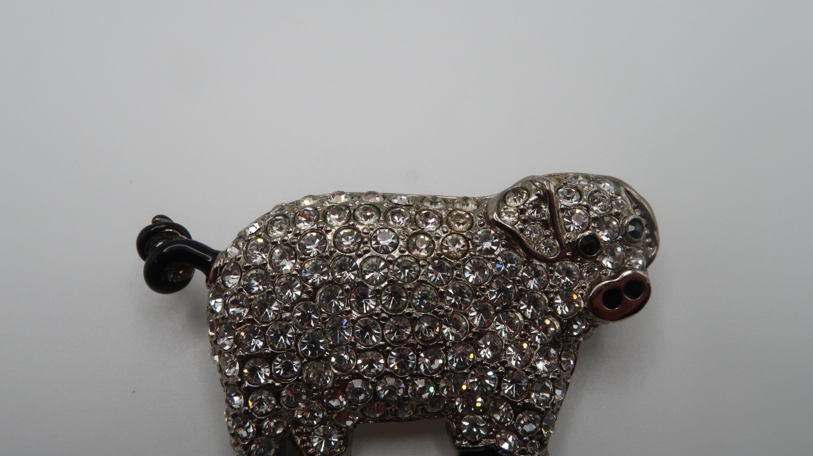 Vintage Silver Rhinestone Pig Brooch 5.5cm BB11