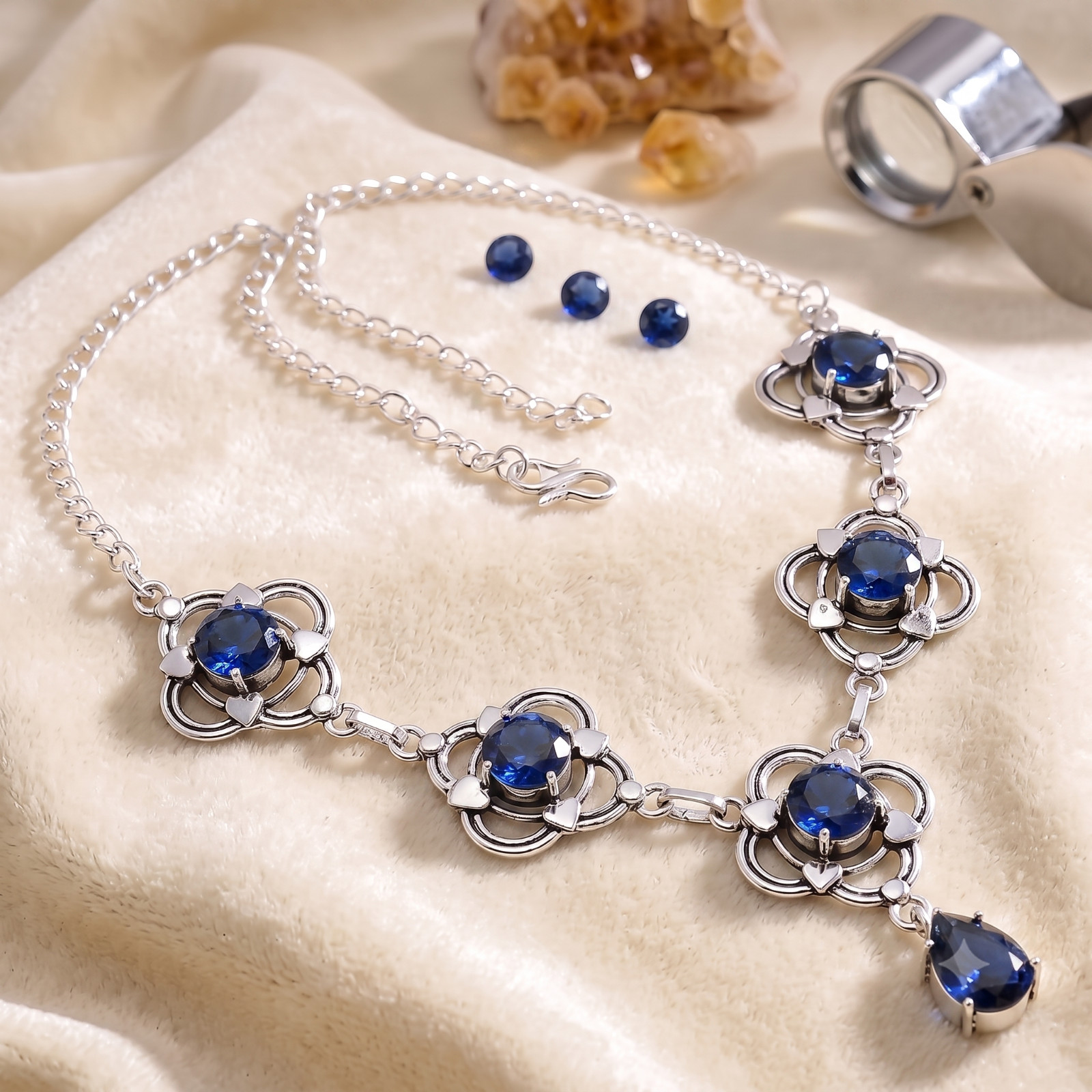 925 Sterling Silver Blue Tanzanite Gemstone Handmade Jewelry Necklace-18″