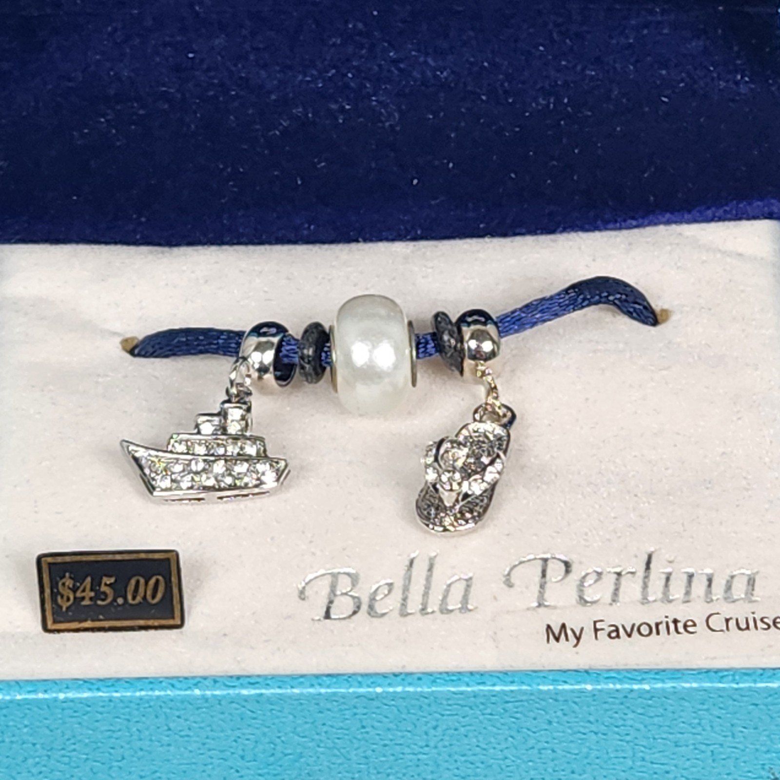 Bella Perlina My Favorite Cruise Charms Flip Flop Ship Pearl Bead CRUISE NEW Box
