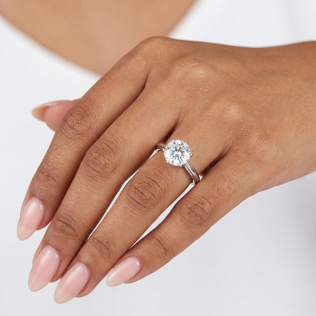 Solitaire Engagement Ring 18K Gold Classic 2.85 CT Round Lab-Grown Diamond G VS2