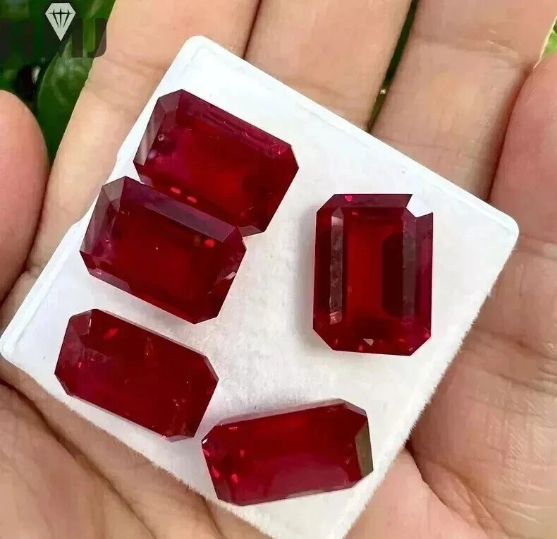 120 CT 10 Pieces Red Ruby Burma Natural Emerald Cut Untreated Loose Gemstone Lot