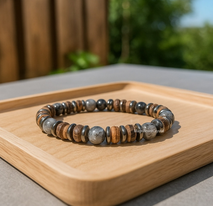 8mm Labradorite Larvikite Hematite Coconut Men’s Bead Bracelet Healing Jewlery
