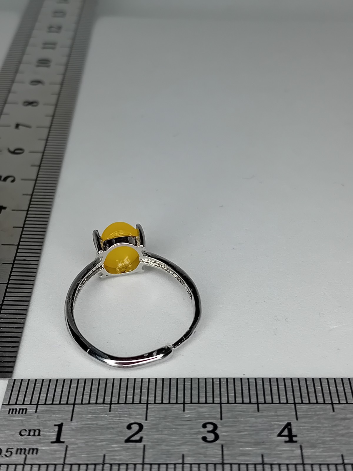 Honey Yellow Amber Crystal Gemstone Ring Adjustable Silver Tone Plated Simple