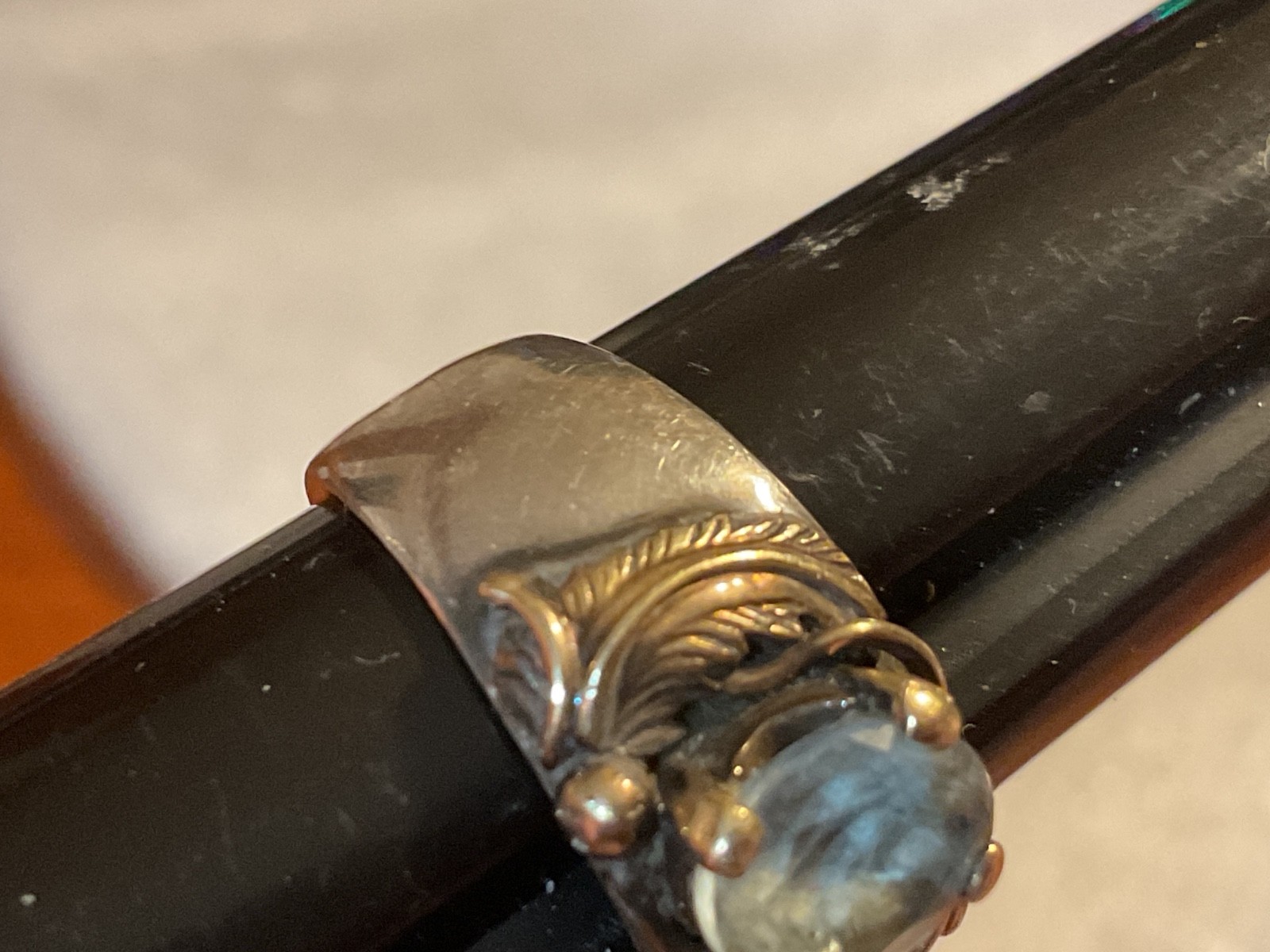 ANTIQUE 14K Gold & Sterling Aquamarine ? Stone SZ 6.5 Ring 7.69 Grams