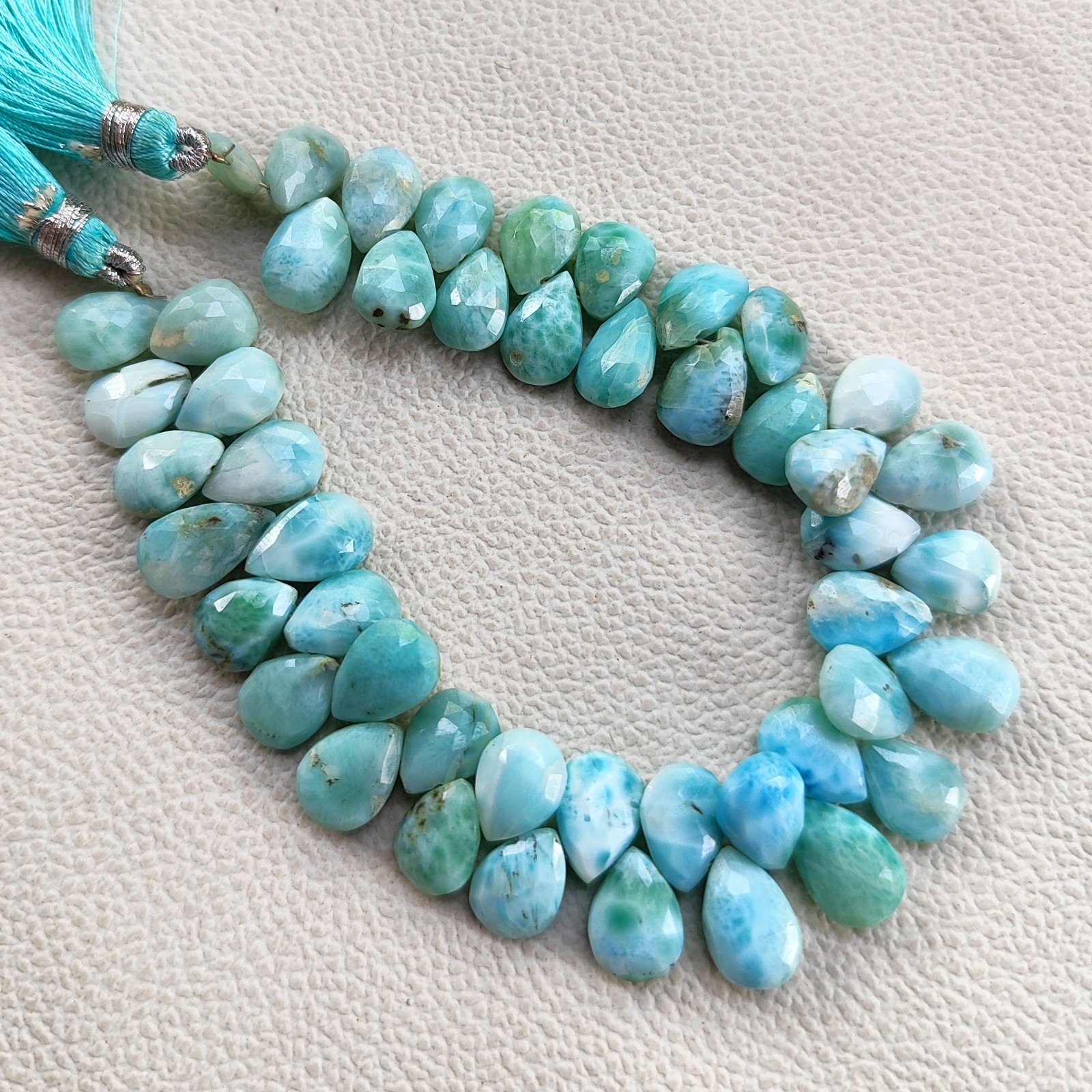 Natural Larimar Dominican Republic 12x8mm Pear Shape Beads 8″ Strand