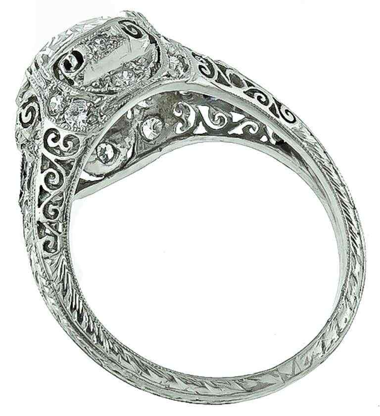 Impressive Milgrain, Engravings & Open Work Design With White CZ & Sapphire Ring