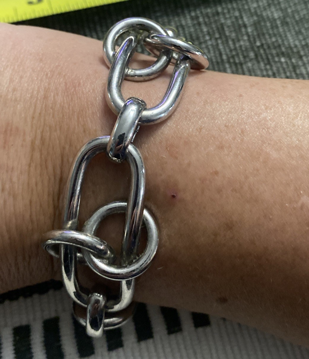 Vintage Bergere Silver Tone Chunky Oval Link Bracelet 7.25” Fold Over Clasp