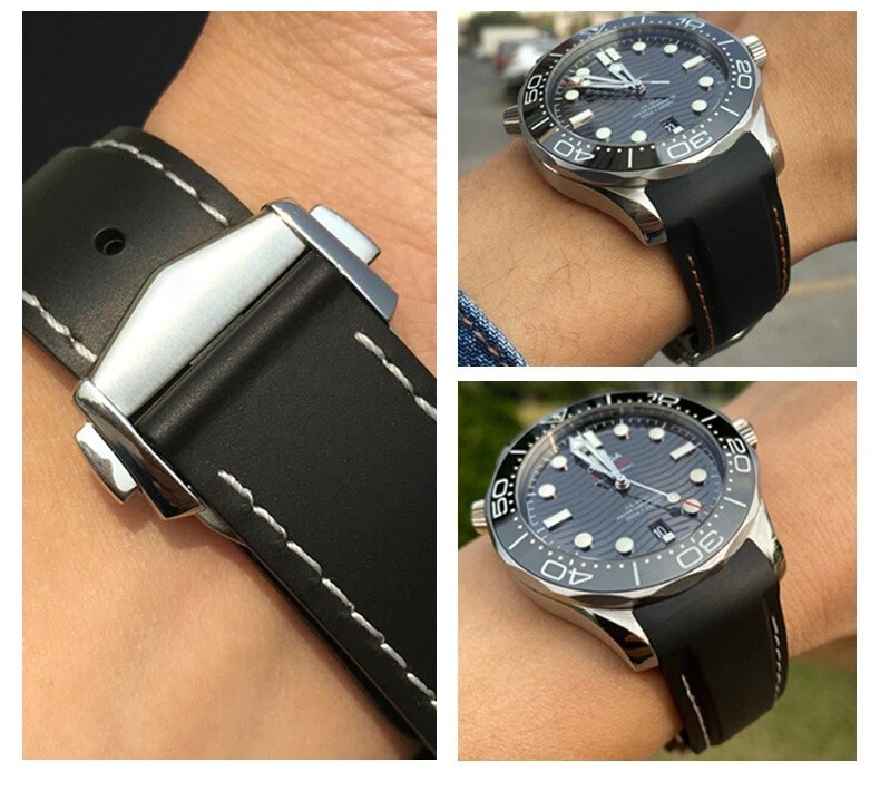 Butterfly Clasp Rubber Watch Band Strap 19 20 21mm Fits Omega New Seamaster 300