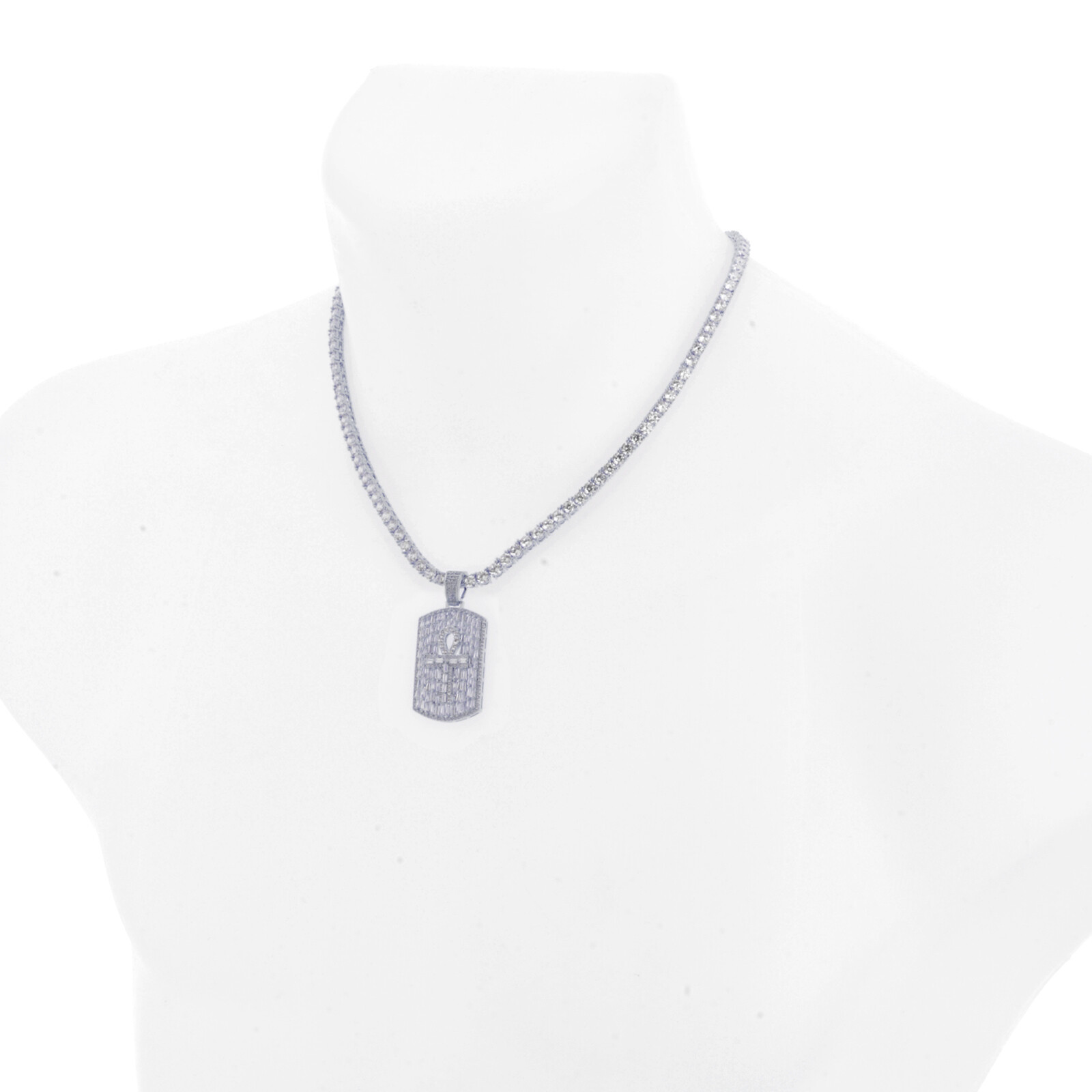 Rapper Dog Tag Ankh Cross Pendant 20 inch Choker Tennis Chain Necklace BCT 17099