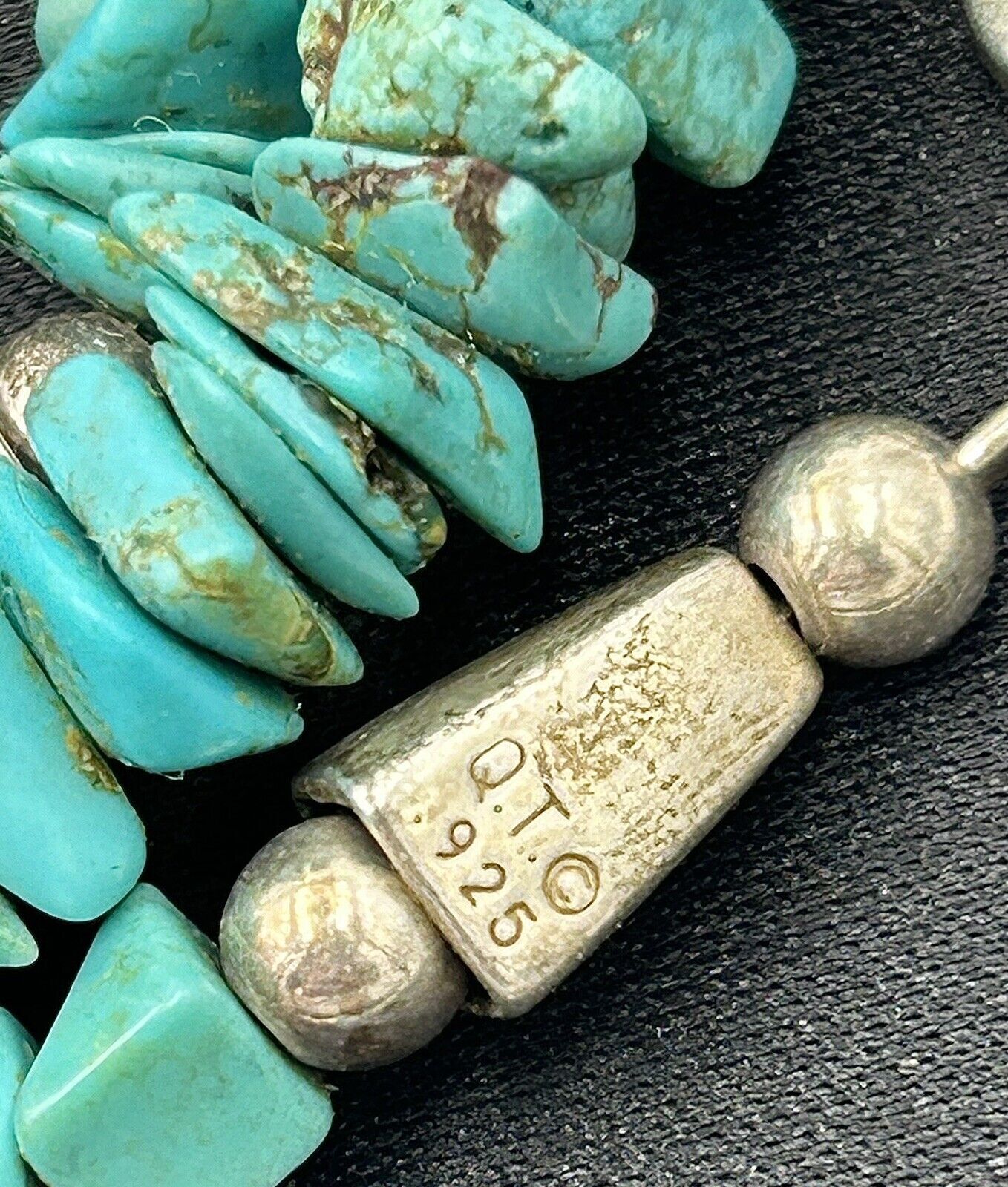 Vtg Turquoise Nugget Wafer Bead Chip Sterling Silver Necklace 18″