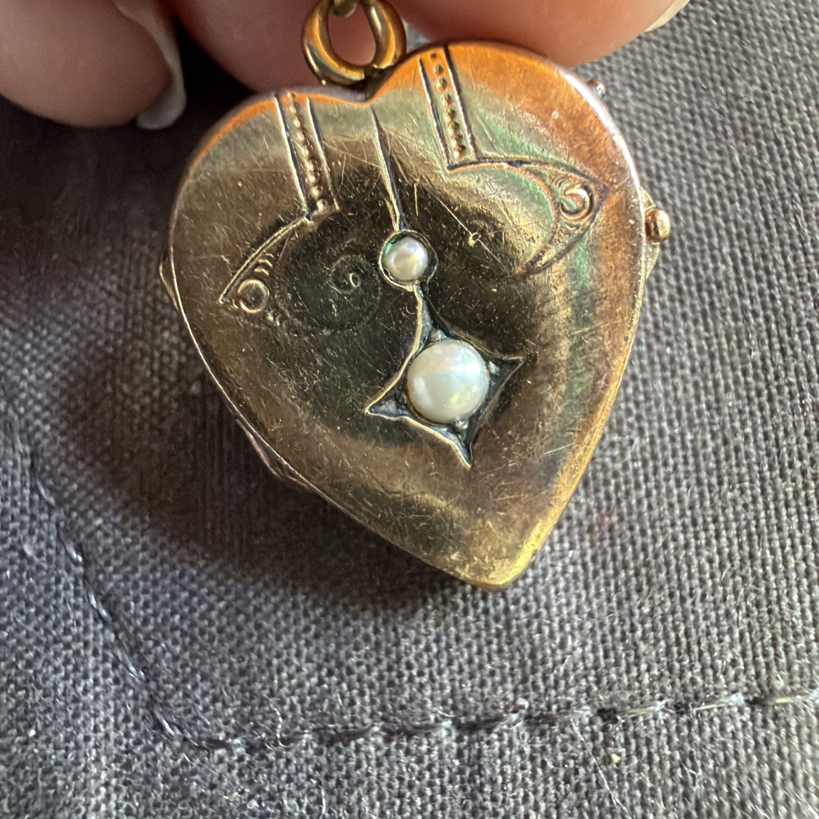 Victorian 2g Rose Gold Fill Heart Locket Seed Pearl Etched Motif Pendant Charm