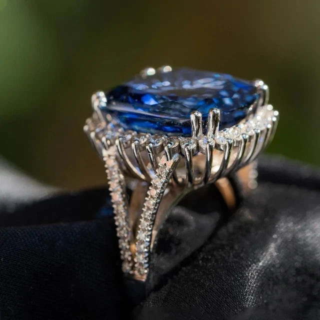 3CT Cushion Cut Lab-Created Sapphire Diamond Wedding Ring 14K White Gold Plated