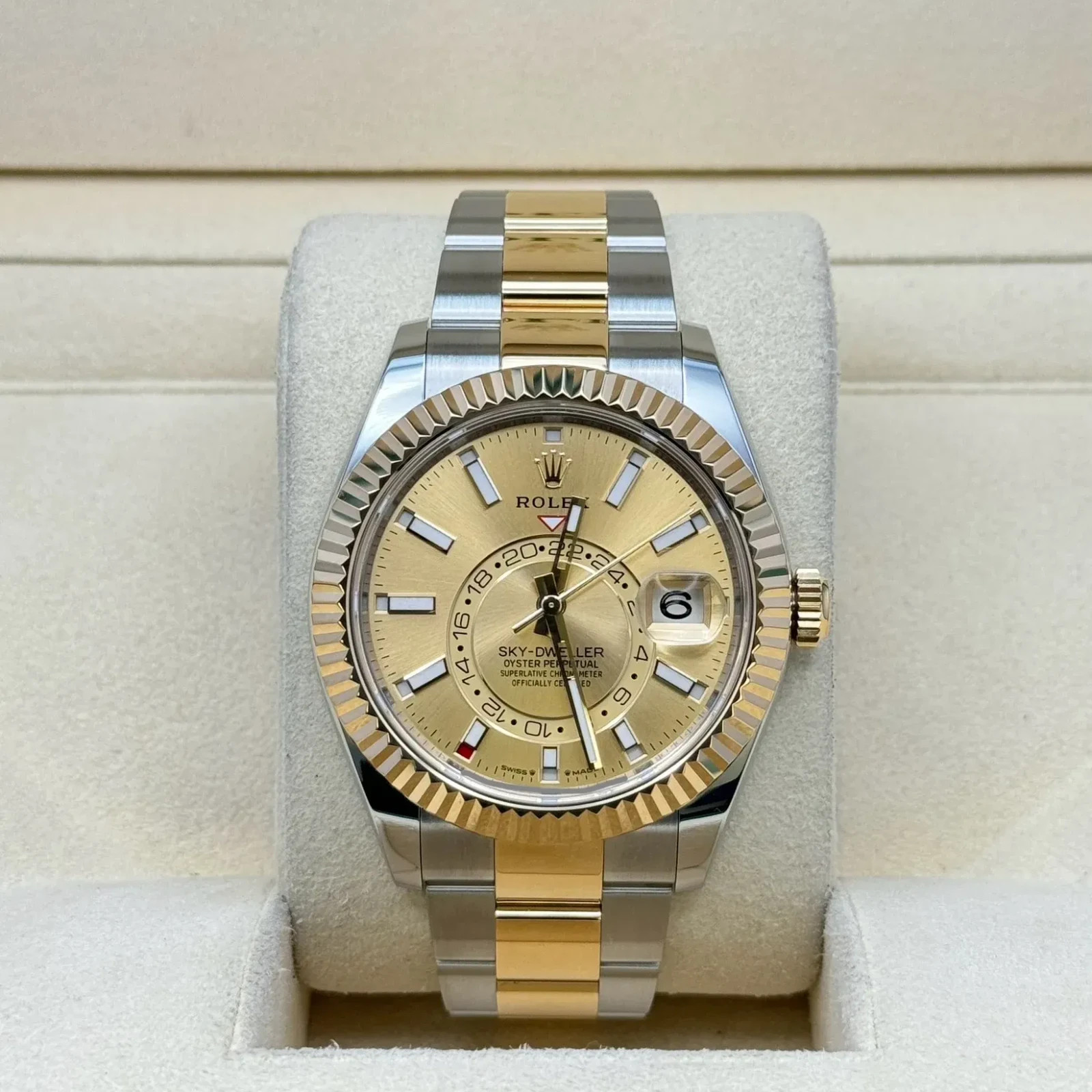 New Rolex SKY DWELLER 42MM, Reference 336933 18K Gold/Steel – White Dial.
