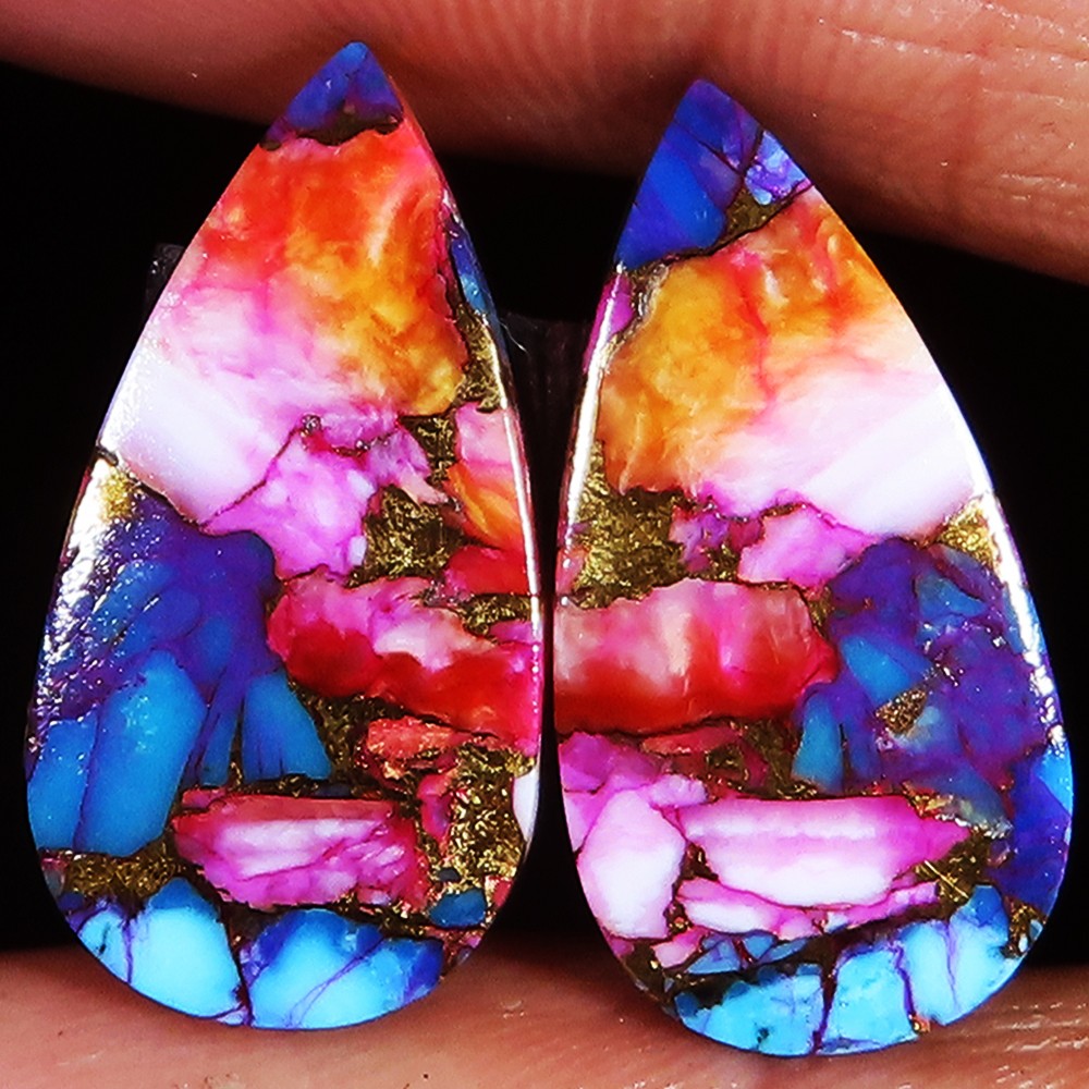 22.90 Cts Oyster Copper Turquoise Pair Pear Cabochon Gemstone 12x24x3 mm LP_139