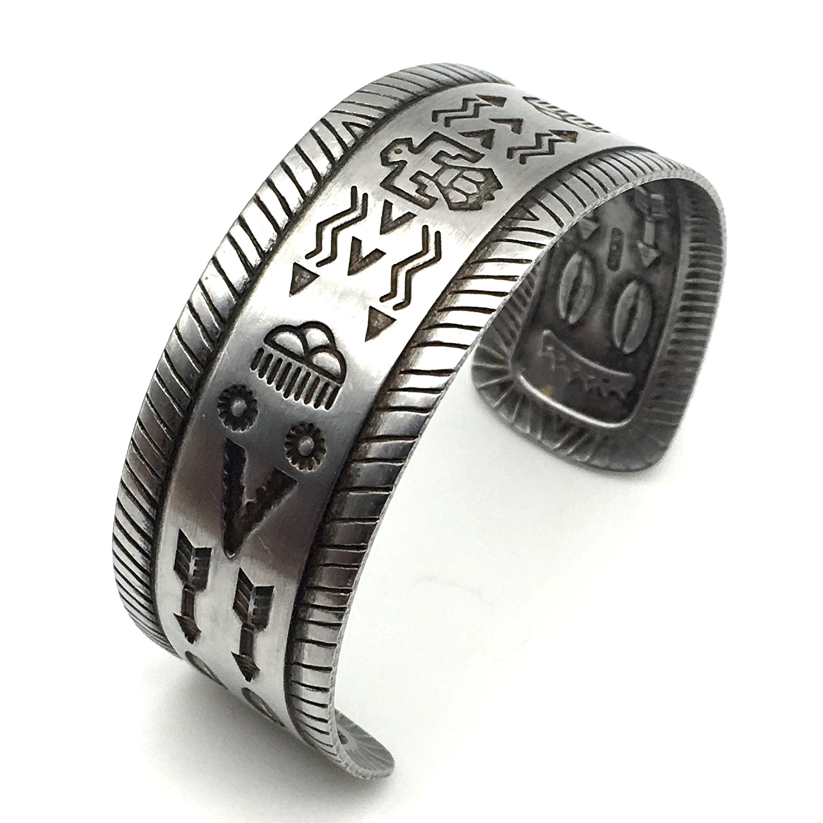 Vintage Southwestern Design Stamped Stainless Steel Cuff Bracelet Signed Japan
