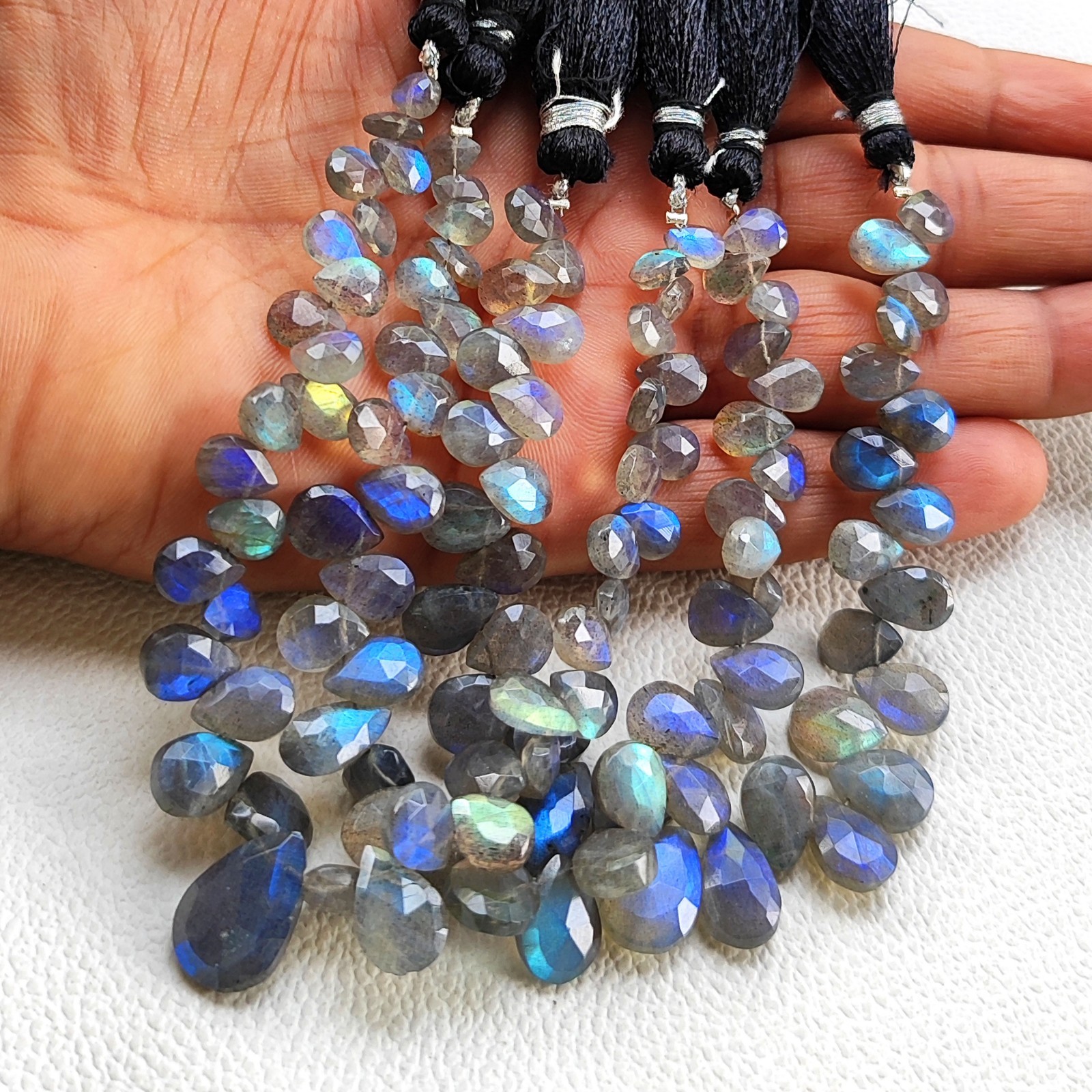 Rainbow Fire Labradorite 7″ Strand Pear Faceted Beads 8x6mm to 13x10mm Size