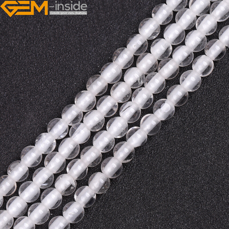 Natural Round White Clear Quartz Stone Beads For Jewelry Making 15″ Big Hole DIY