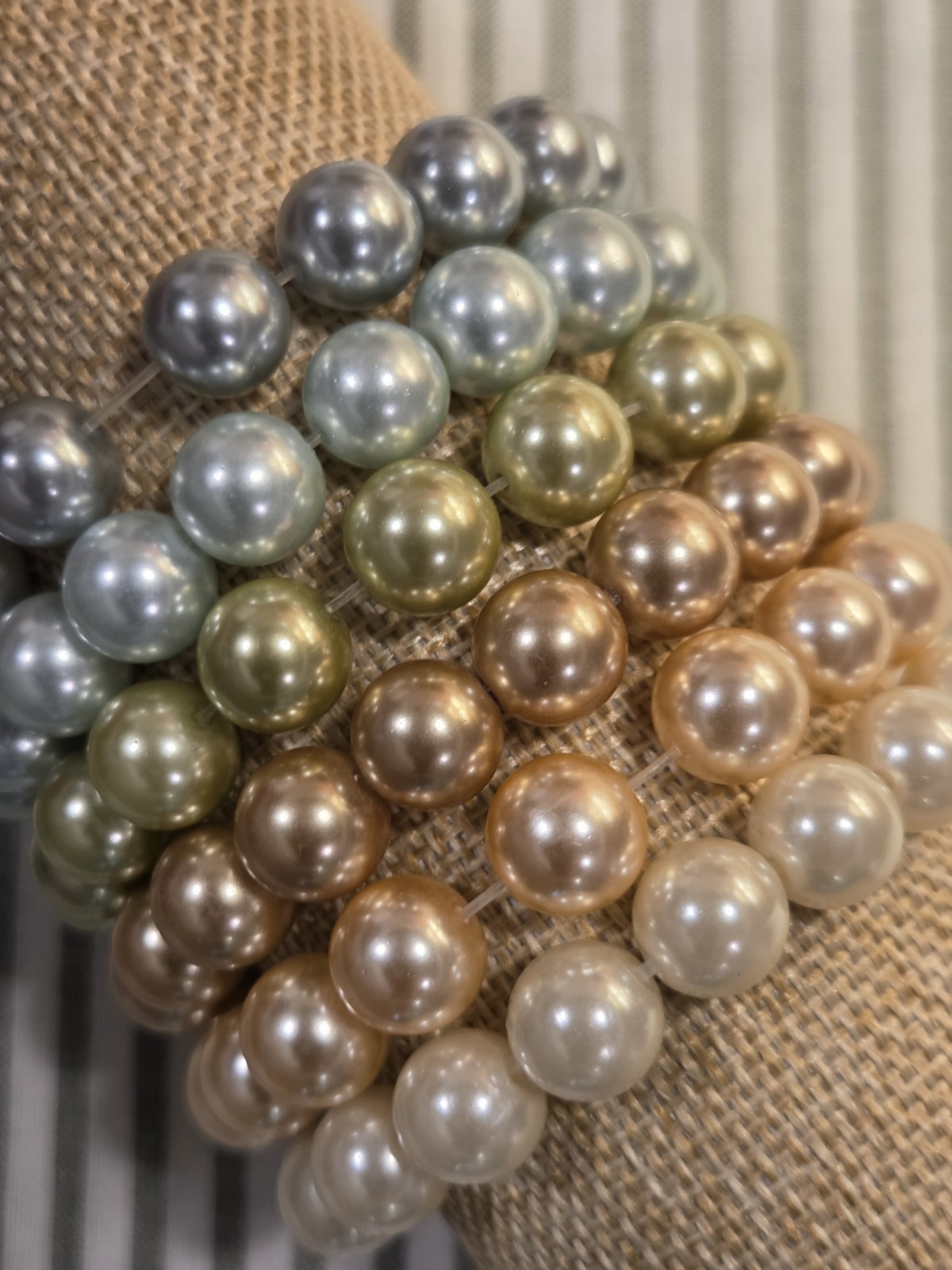 Stackable Stretch Beaded Bracelet Set of 6 Multicolor Simulated Pearls