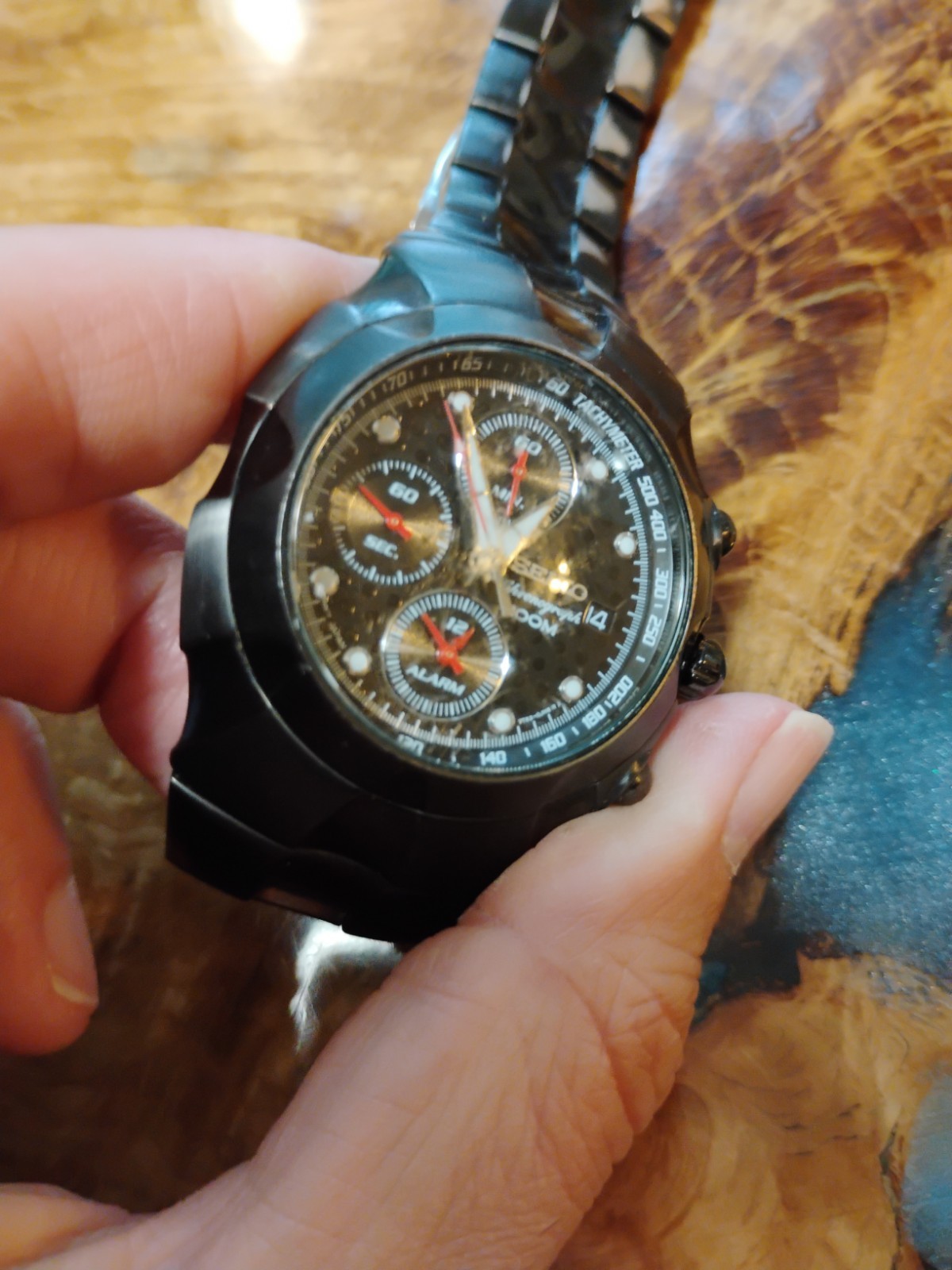 Seiko Chronograph Watch 100m Alarm Watch Sna765 Men’s 7t62-0gm0 Untested