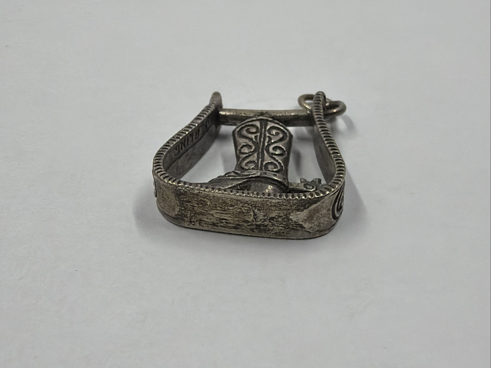 3D Cowboy Boot With Spur In Horse Stirrup Sterling 925 Pendant Charm 4.5G 0.8in