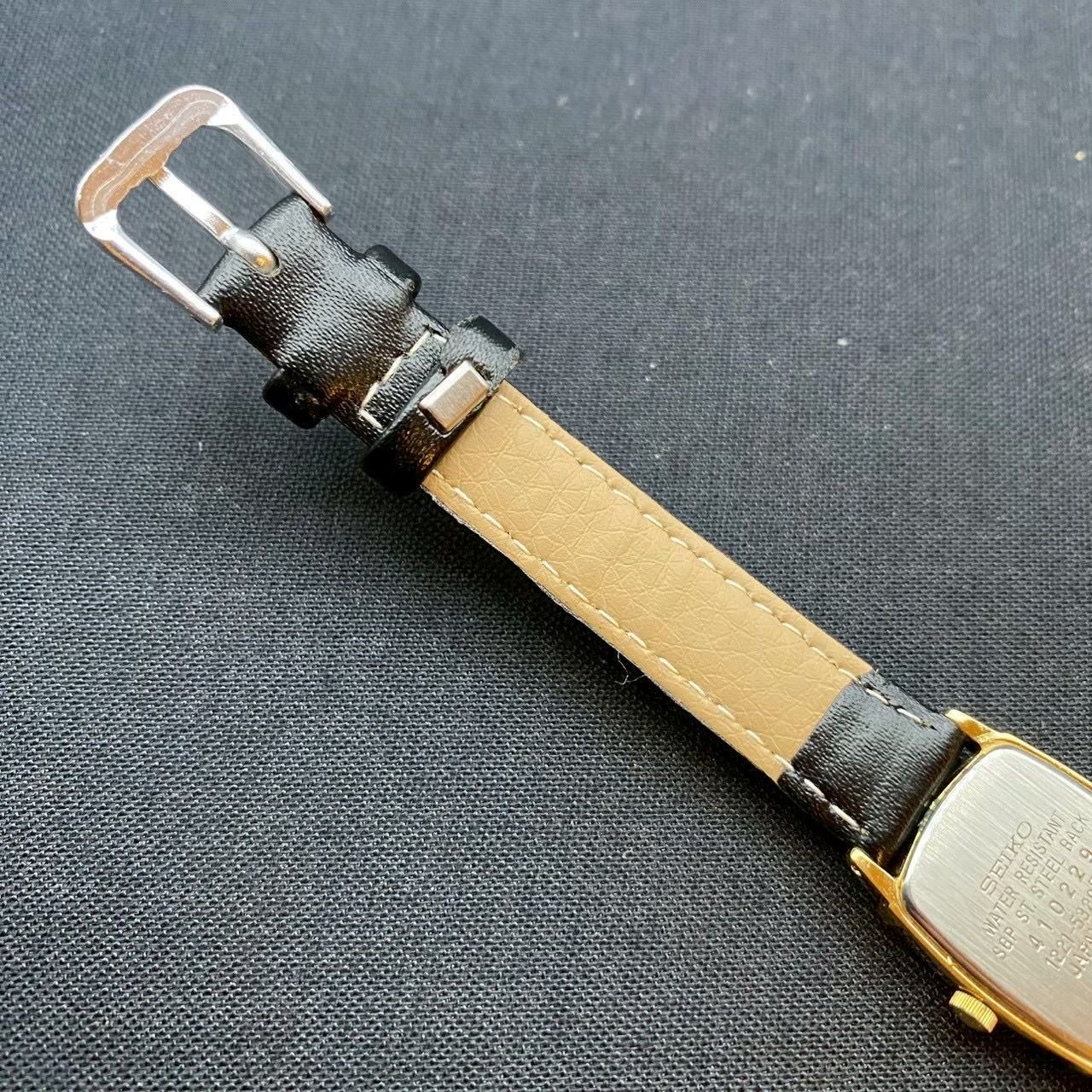 Working Item Seiko Quartz Watch 1221 5320 Square Gold Dial New Belt Ladies