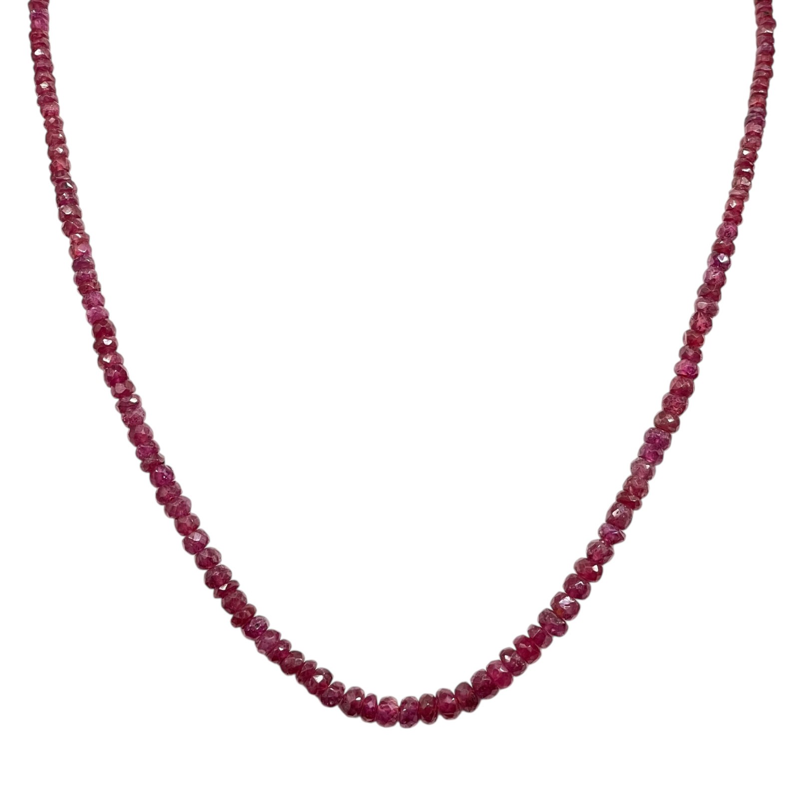 18″ Natural Ruby Necklace 2.5-5mm Sparkling Red Faceted Beads 925 Silver Clasp
