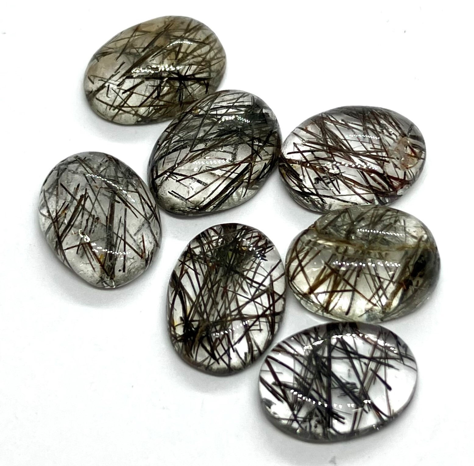 Black Rutile Flat Back Oval Cabochon AAA Natural Loose Gemstone Making Jewelry