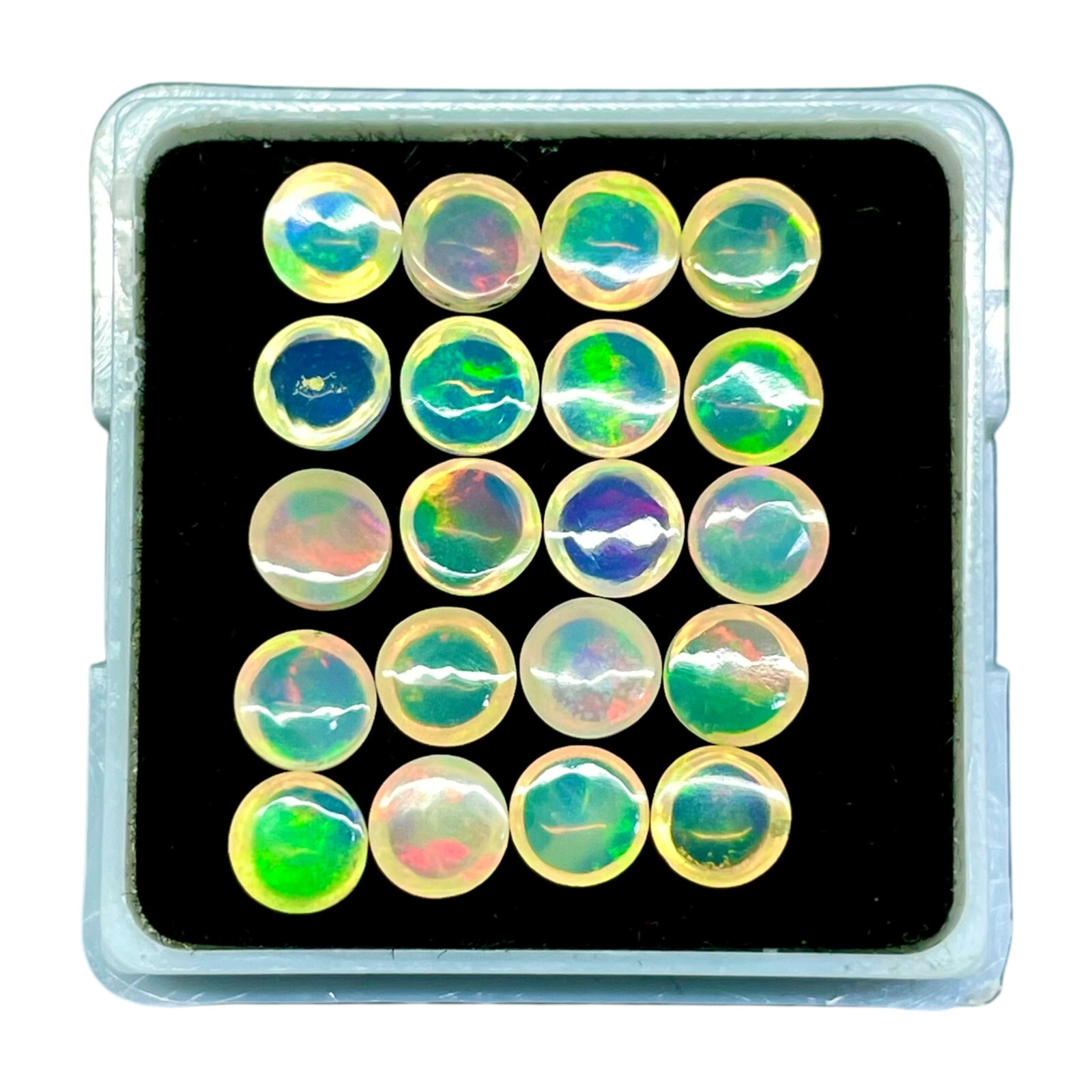 20 Pcs Natural Ethiopian Opal 4.3mm Round Flashy Loose Cabochon Gemstones Lot