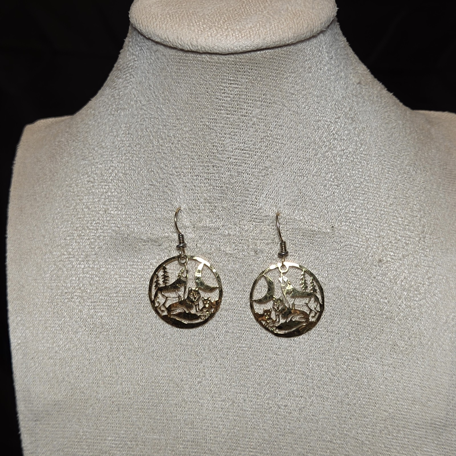 Gold-tone Deer And Moon Scene Dangle Earrings, Elegant Nature De