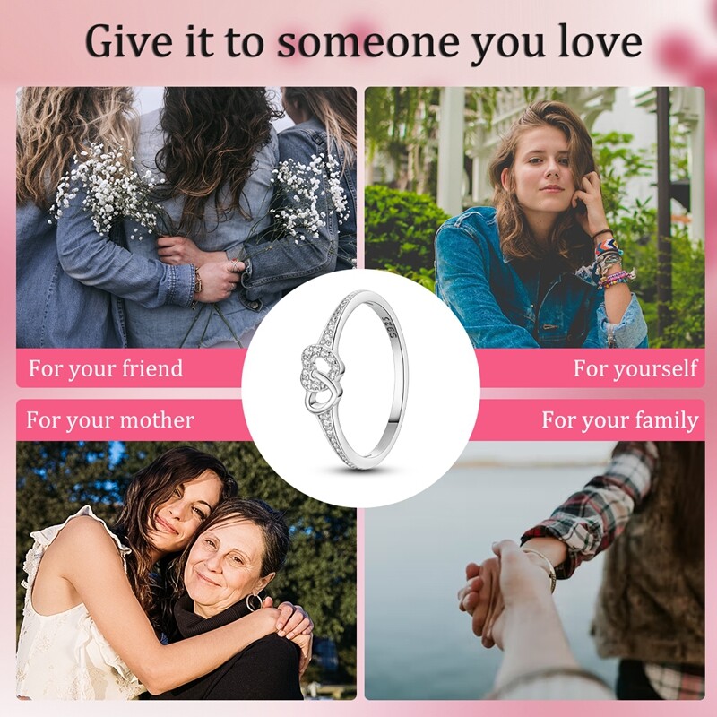 MULA S925 Sterling Silver Finger Ring AAA CZ Entangled Love For Women Jewelry