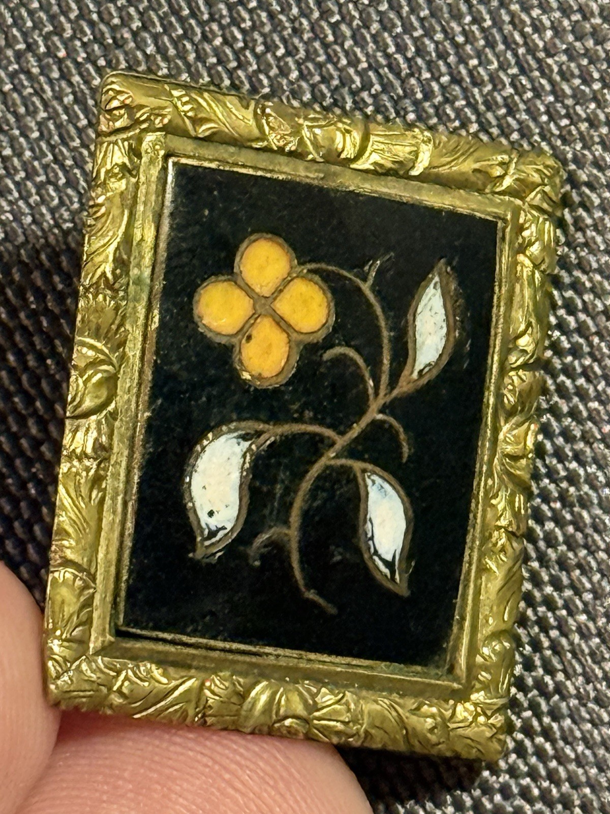 Antique Victorian Costume Jewelry Gold Filled Pietra Dura Brooch Pin