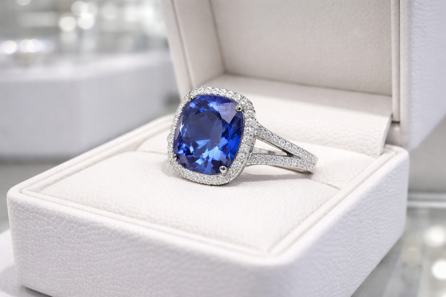 5.50 Ct Cushion Cut Natural Sapphire & Diamond Propose Ring 14k White Gold Sz 8