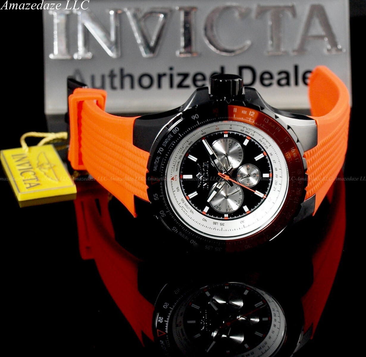 NEW Invicta Men’s 50mm Aviator Stainless Steel Tachymeter BLACK DIAL Watch !!