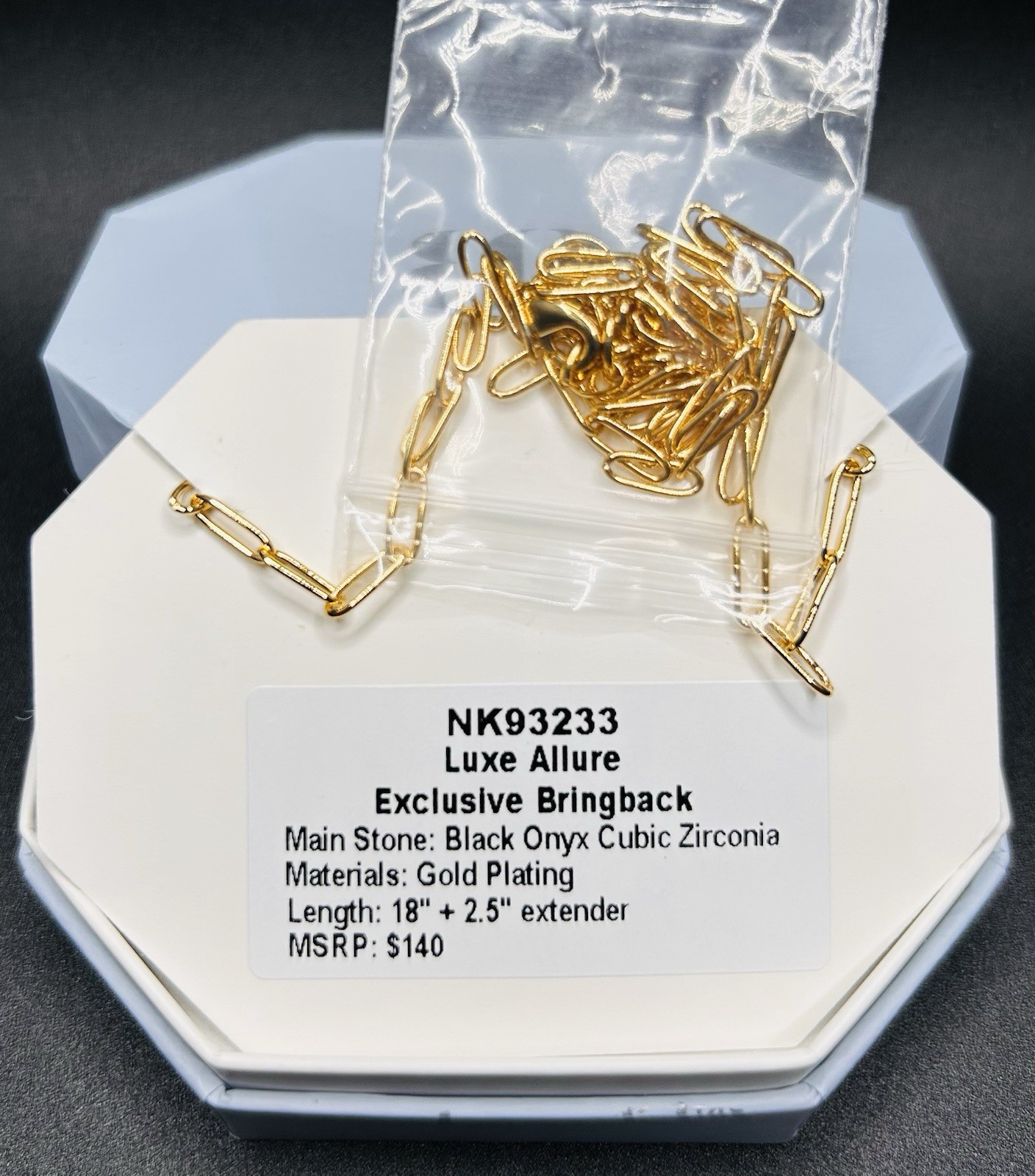 Bomb Party OG Necklace NK93233 “Luxe Allure” Black Onyx CZ on Gold Plating