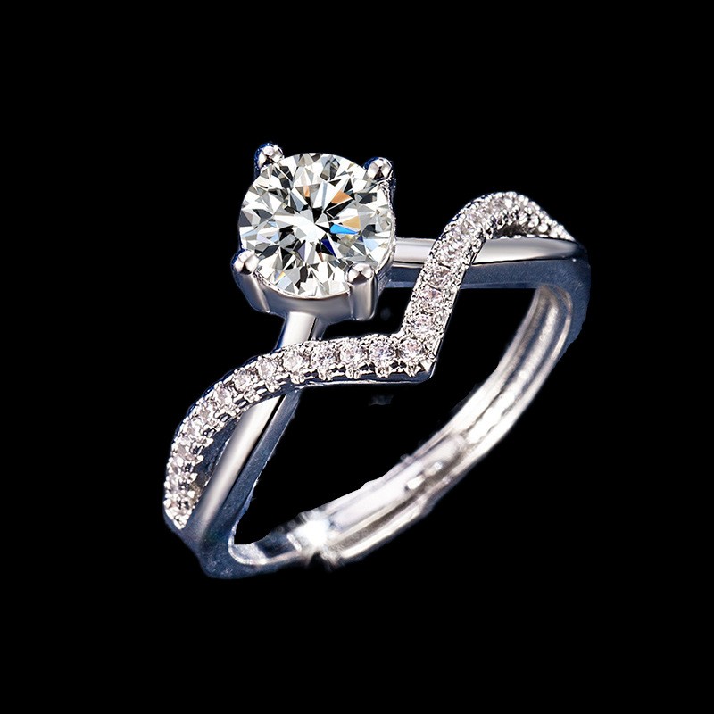 Women Simulated Moissanite Ring Adjustable Open Band Wedding Engagement Ring