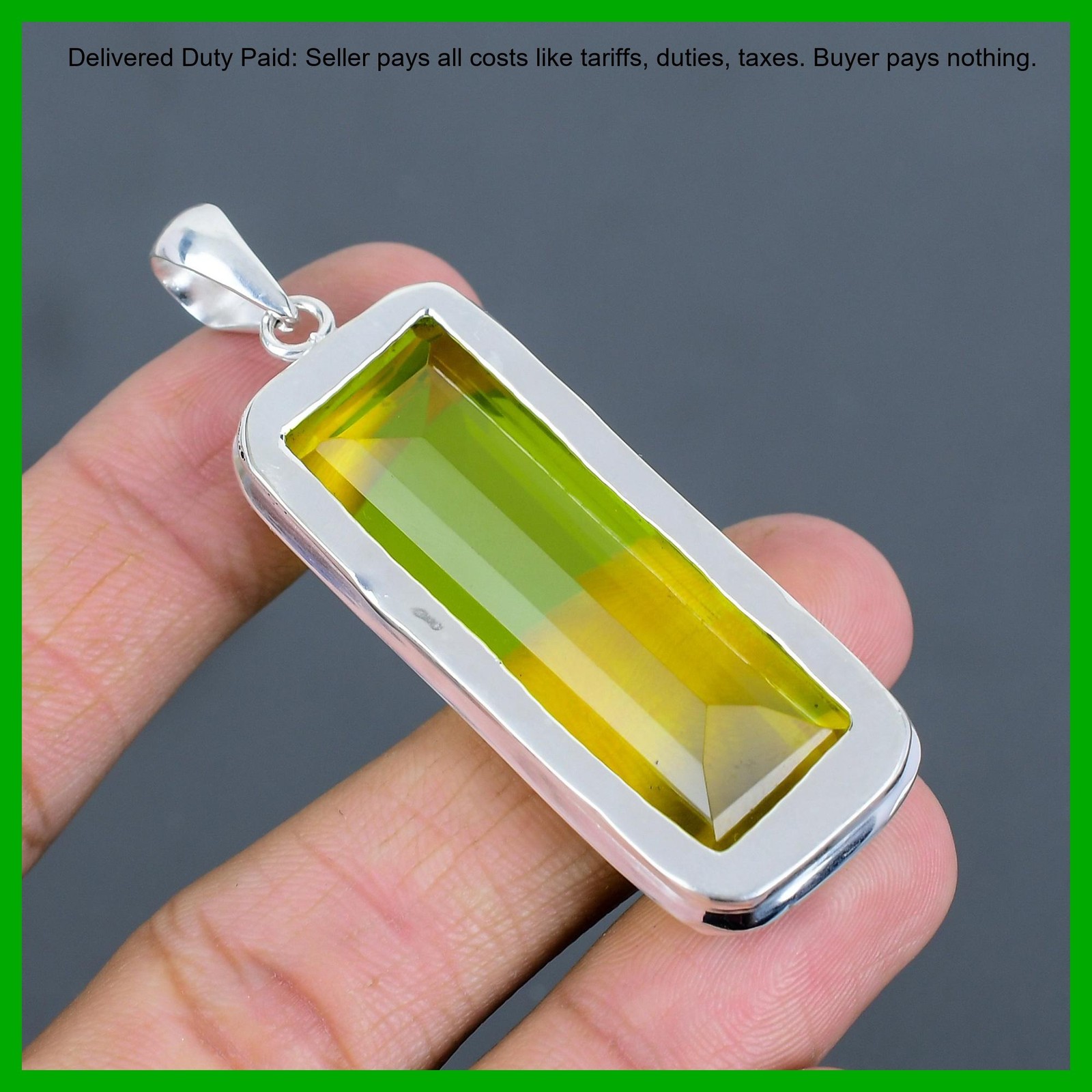 Radiant Natural Lemon Topaz 925 Sterling Silver Mother Bezel New Pendant Jewelry
