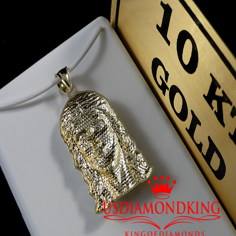 1OK TWO TONE GOLD DIAMOND CUT HOLY JESUS FACE CHARM PENDANT 1.5 INCH 3.7 GRAMS