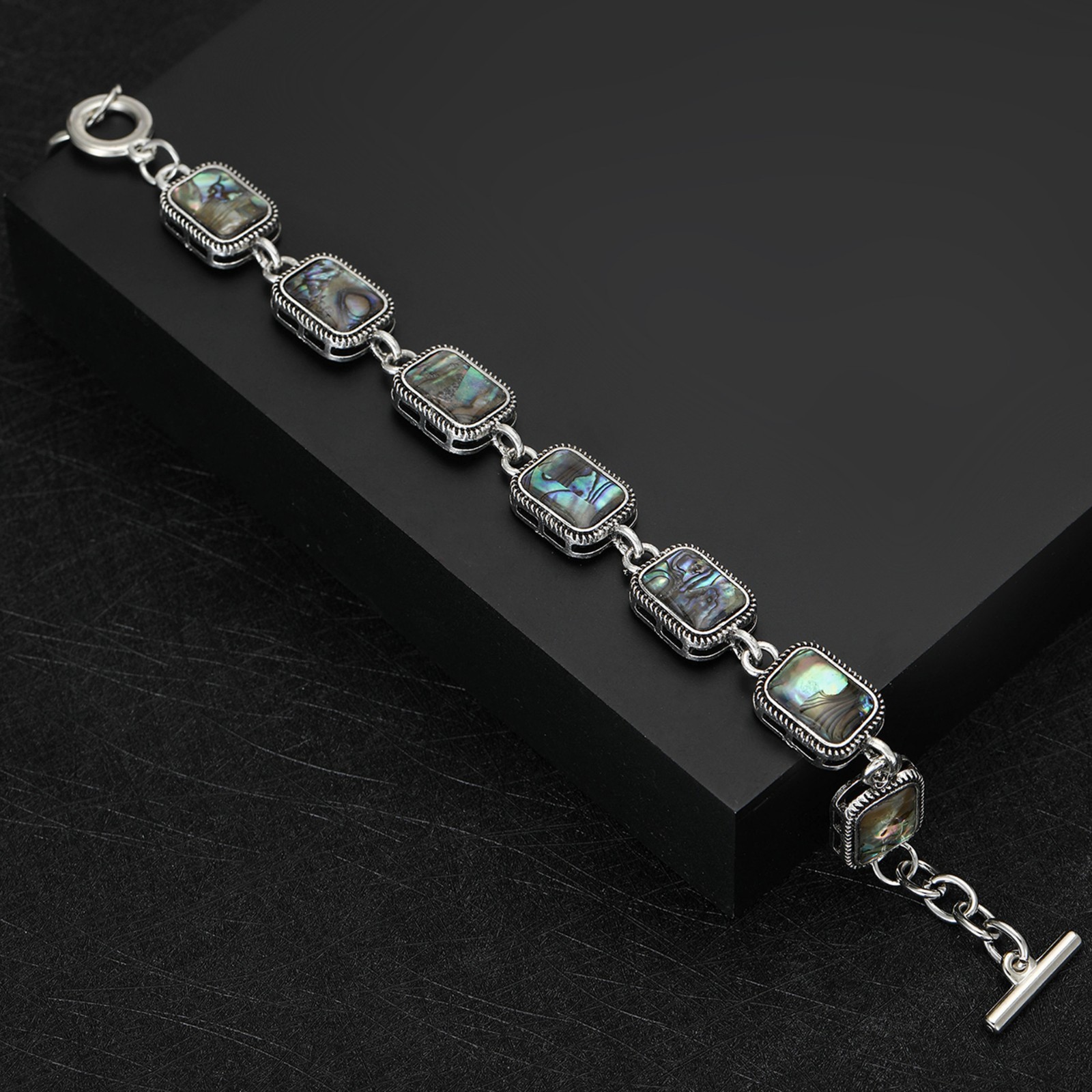 Natural Rectangle Abalone Shell Bracelet T-bar Closure 23 cm 9.1 in Adjustable