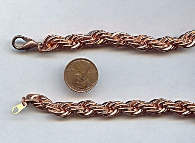 VINTAGE POLISHED COPPER COATED STEEL THICK 9mm. ROPE CHAIN 18″ NECKLACE V821